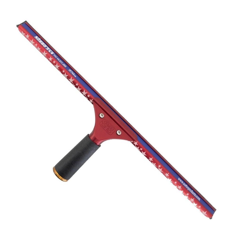 Sorbo Complete Red White and Blue Squeegee 18 Inch with Lightweight Aluminum Red Handle and Patriotic Widebody Channel for Residential and Commercial Window Cleaning