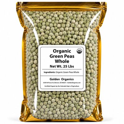 Golden Organics Whole Green Pea, Organic Whole Legume, 25 Lbs, Perfect for Soups and Stews, Ideal for Chefs, Bulk Size for Professional Use