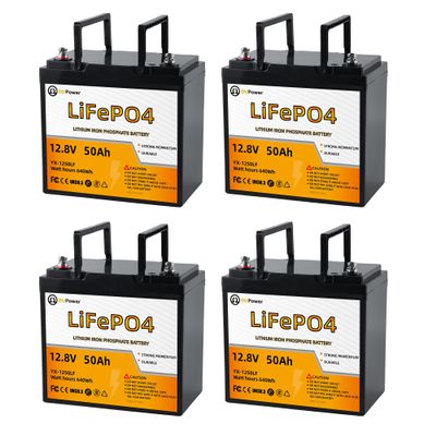 4PACK 12 V 50 Ah LiFe PO4 Lithium Trolling Motor B-attery, 50A BMS