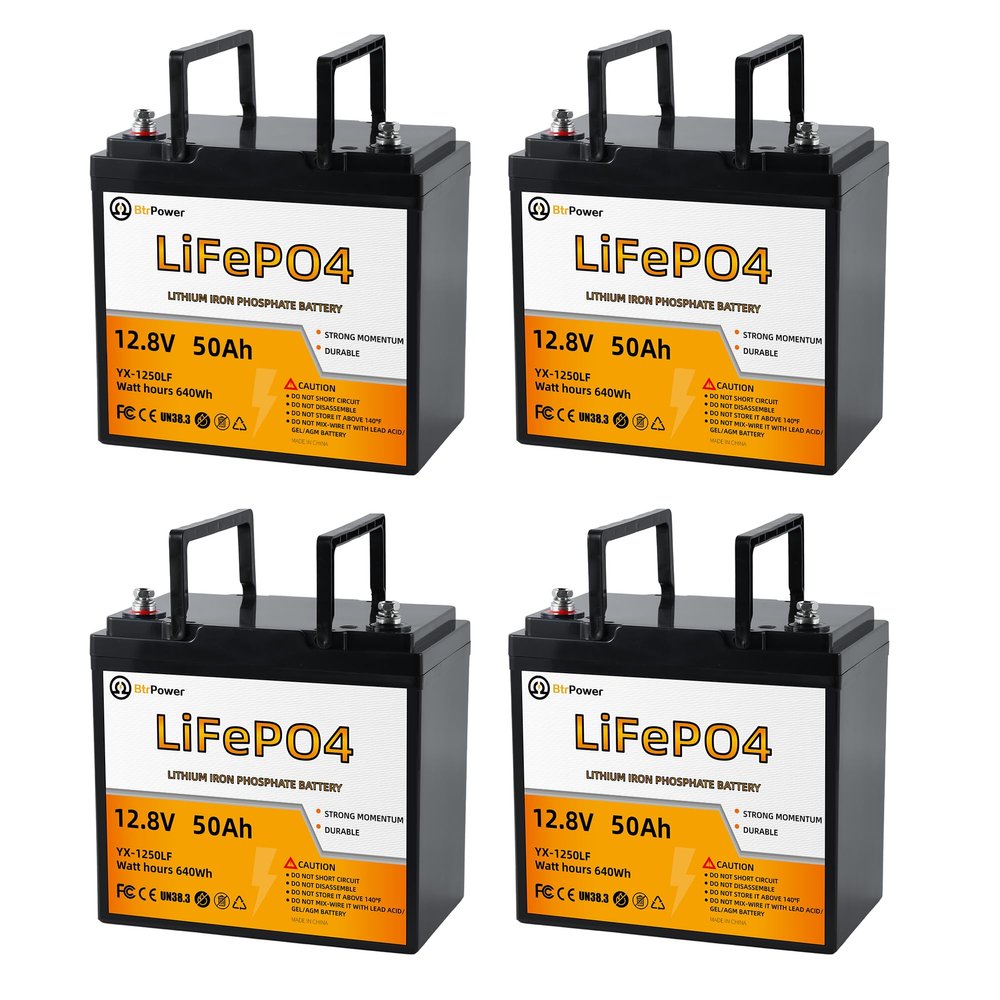 4PACK 12 V 50 Ah LiFe PO4 Lithium Trolling Motor B-attery, 50A BMS