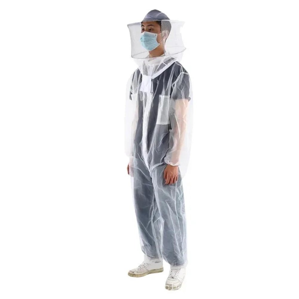 Anti Mosquito Netting Suit A Beekeeping Protection, Bee Proof Top and Pants, One-piece Hooded Protective Suit, Transparent