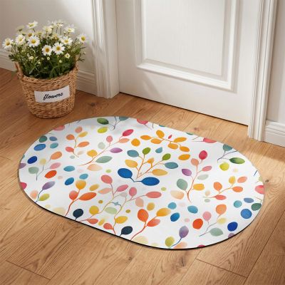 Homechoid Diatomaceous Earth Bath Mat 16"x24", Colorful Leaves Absorbent Bathroom Rugs with Non-Slip Backing Rubber, Low-Profile Doormat for Kitchen Sink Indoor Modern Boho Painting Plant Branch