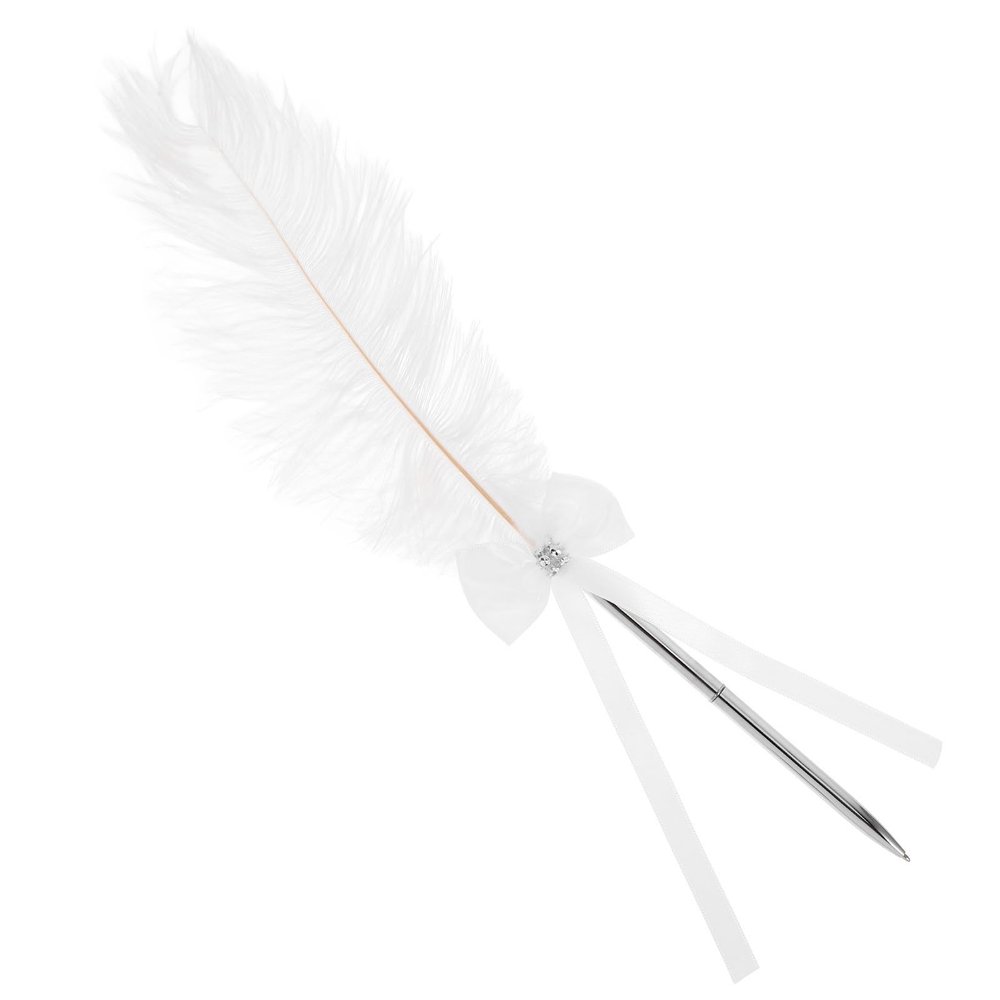 ERINGOGO Elegant White Vintage Quill Signature Pen for Wedding and Banquet Guest Book Signing, Smooth Writing with Ergonomic Metal Design, Guest Book Pen for Special Occasions
