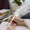 ERINGOGO Elegant White Vintage Quill Signature Pen for Wedding and Banquet Guest Book Signing, Smooth Writing with Ergonomic Metal Design, Guest Book Pen for Special Occasions view 4
