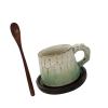 Tsophreniq Speckled Ceramic Coffee Set with Saucer & Wooden Spoon, 300ml Mug for Morning Latte, Tea & Gift view 4