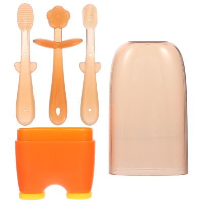 UPKOCH Toothbrush for Infants with Silicone Material and Ergonomic Design, Newborn Tongue Cleaner to Protect Delicate Mouth, Oral Cleaner Suitable for Babies and Newborns, 3pcs Orange