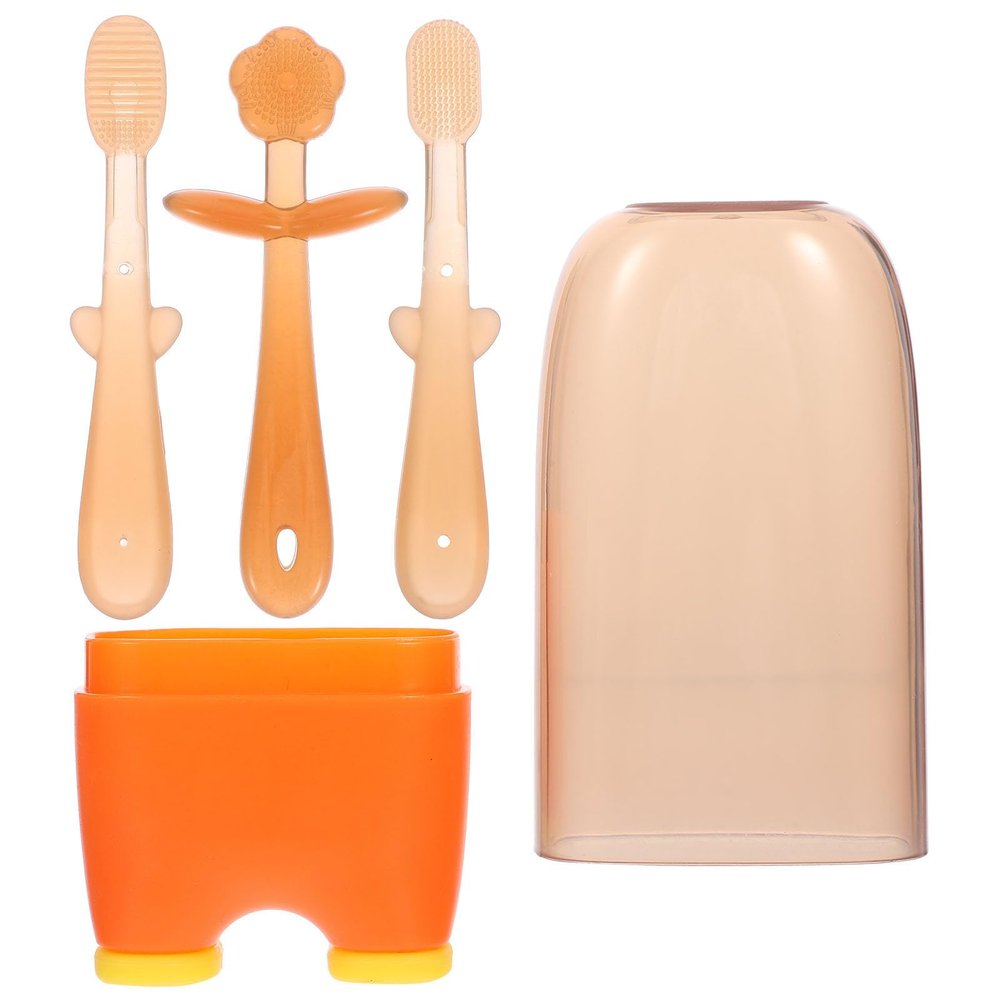 UPKOCH Toothbrush for Infants with Silicone Material and Ergonomic Design, Newborn Tongue Cleaner to Protect Delicate Mouth, Oral Cleaner Suitable for Babies and Newborns, 3pcs Orange