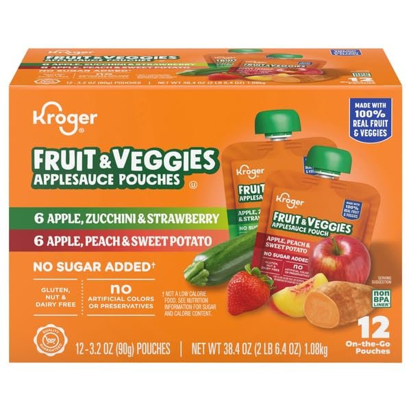 No Sugar Added Fruit & Veggies Applesauce Pouches, 3.2 oz, 12 Pack