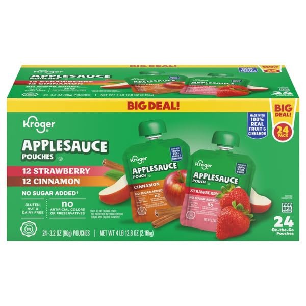No Sugar Added Assorted Strawberry & Cinnamon Applesauce Pouches, 3.2 oz, 24 Pouches