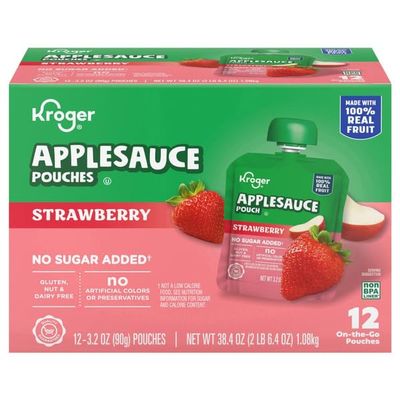 No Sugar Added Strawberry Applesauce Pouches, 3.2 oz, 12 Pack