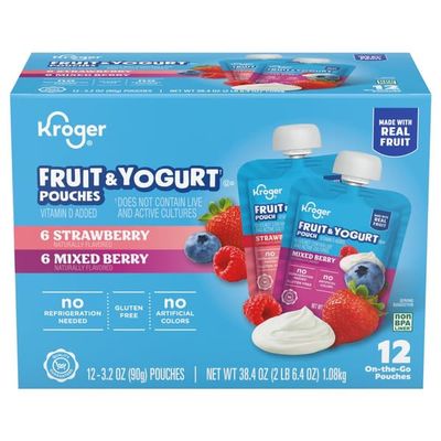 Strawberry & Mixed Berry Fruit & Yogurt Pouches, 3.2 oz, 12 Pack