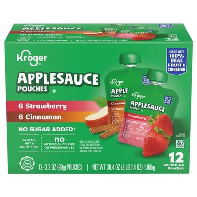No Sugar Added Strawberry & Cinnamon Applesauce Pouches, 3.2 oz, 12 Pack