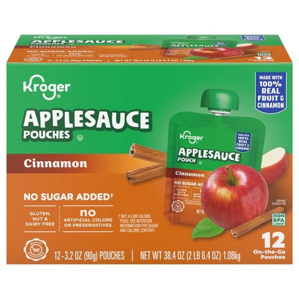 No Sugar Added Cinnamon Applesauce Pouches, 3.2 oz, 12 Pack
