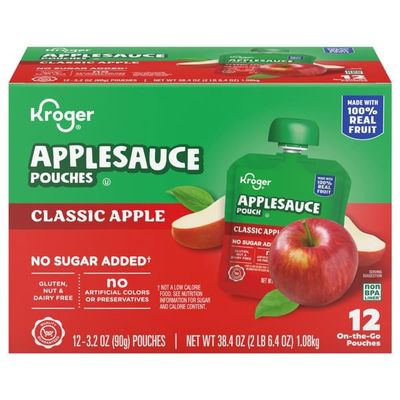 No Sugar Added Classic Apple Applesauce Pouches, 3.2 oz, 12 Pack