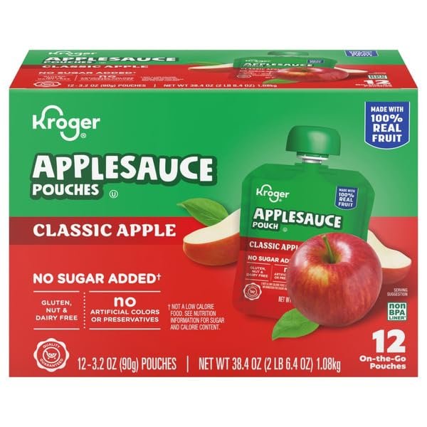 No Sugar Added Classic Apple Applesauce Pouches, 3.2 oz, 12 Pack