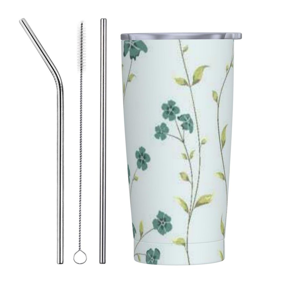Tnghiucuj Vector Seamless Pattern With White Flowers Stainless Steel Replacement Straw Set Compatible With 20oz Car Insulated Tumblers
