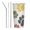 Luicenhw Paw Print Doodles Circular Pattern Drawing Style Animal 20oz Insulated Travel Cup Straw Kit, Reusable Stainless Steel Straws With Clean Brush view 1