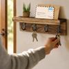 Rustic Key Holder for Wall, Farmhouse Wall Shelf with 4 Hooks, Wall Mounted Key Racks, Wooden Mail Organizer with Hooks for Entryway, Brown, Semicircle Decorative Key Rack, Key Hanger for Hallway view 1