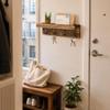 Rustic Key Holder for Wall, Farmhouse Wall Shelf with 4 Hooks, Wall Mounted Key Racks, Wooden Mail Organizer with Hooks for Entryway, Brown, Semicircle Decorative Key Rack, Key Hanger for Hallway view 2