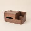 predolo Desktop Tissue Box Organizer with Phone Stand Functional Tissue Holder Space Saving Desktop Storage Box with Side Organizer for Desk, Acacia Wood view 2