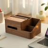 predolo Desktop Tissue Box Organizer with Phone Stand Functional Tissue Holder Space Saving Desktop Storage Box with Side Organizer for Desk, Acacia Wood view 3