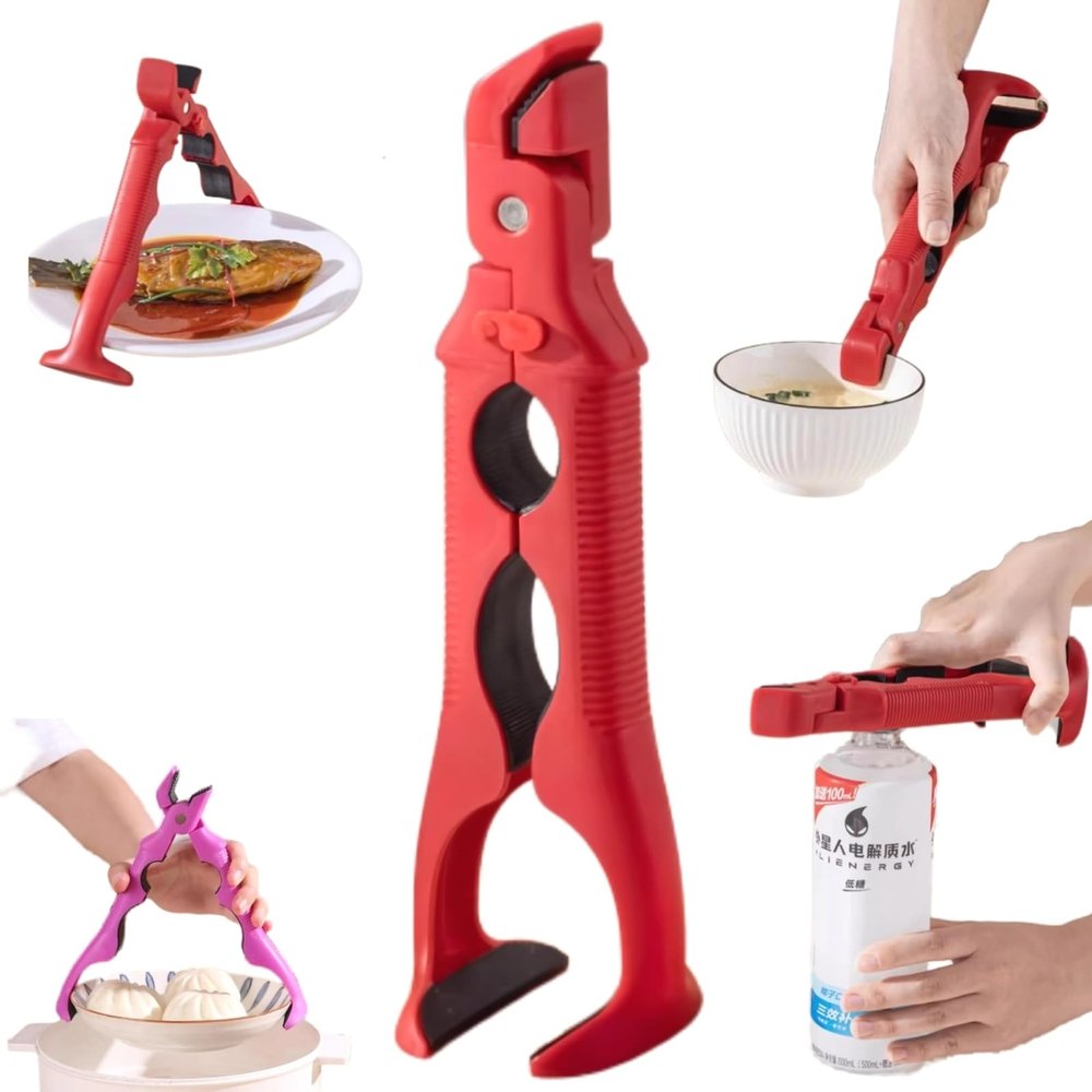 3-in-1 Anti-Scald Bowl Dish Pot Lifter, Multi-Angle One-Hand Operation, Sil