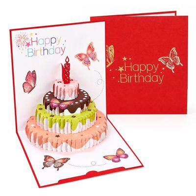 Birthday Card for Friend & Greeting Card for Birthday - 3D Pop-Up Design, Thick Imported Art Paper, 15x15cm Red Card with Envelope, Suitable for All Ages, Raksha Bandhan, Diwali, Holi, Family & Friends Gifting