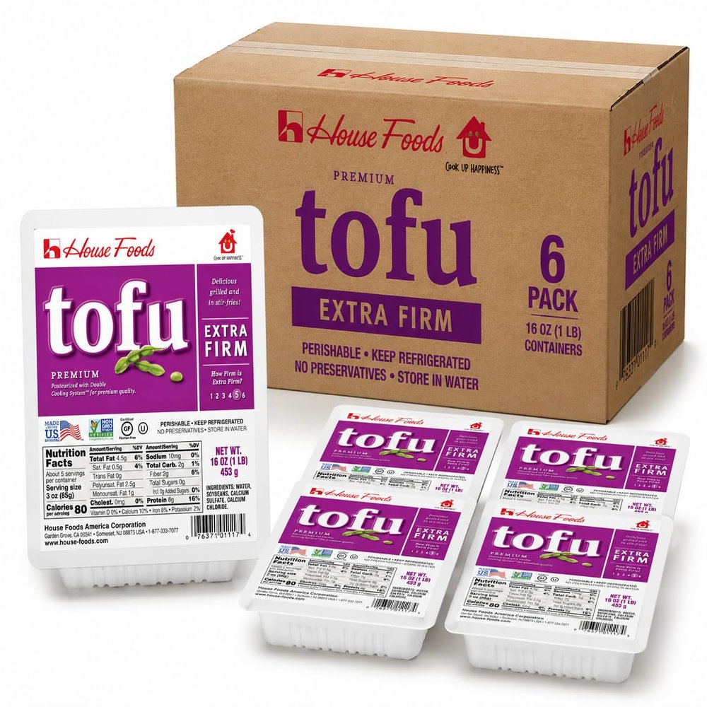 Premium Extra Firm Tofu, 16 oz (Pack of 6), Vacuum Sealed High Protein Plant-Based Soy Tofu for Stir Fry, Grilling & Cooking