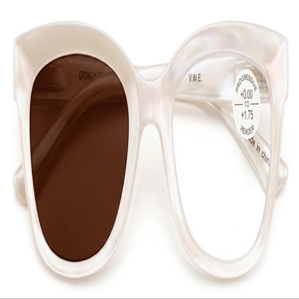 V.W.E. Women Large Oversized Progressive Clear Bifocal Reading glasses - No Line or Bubble - Zero Power on Top Wide Reader (Ivory Photochromic, 2.75, x)