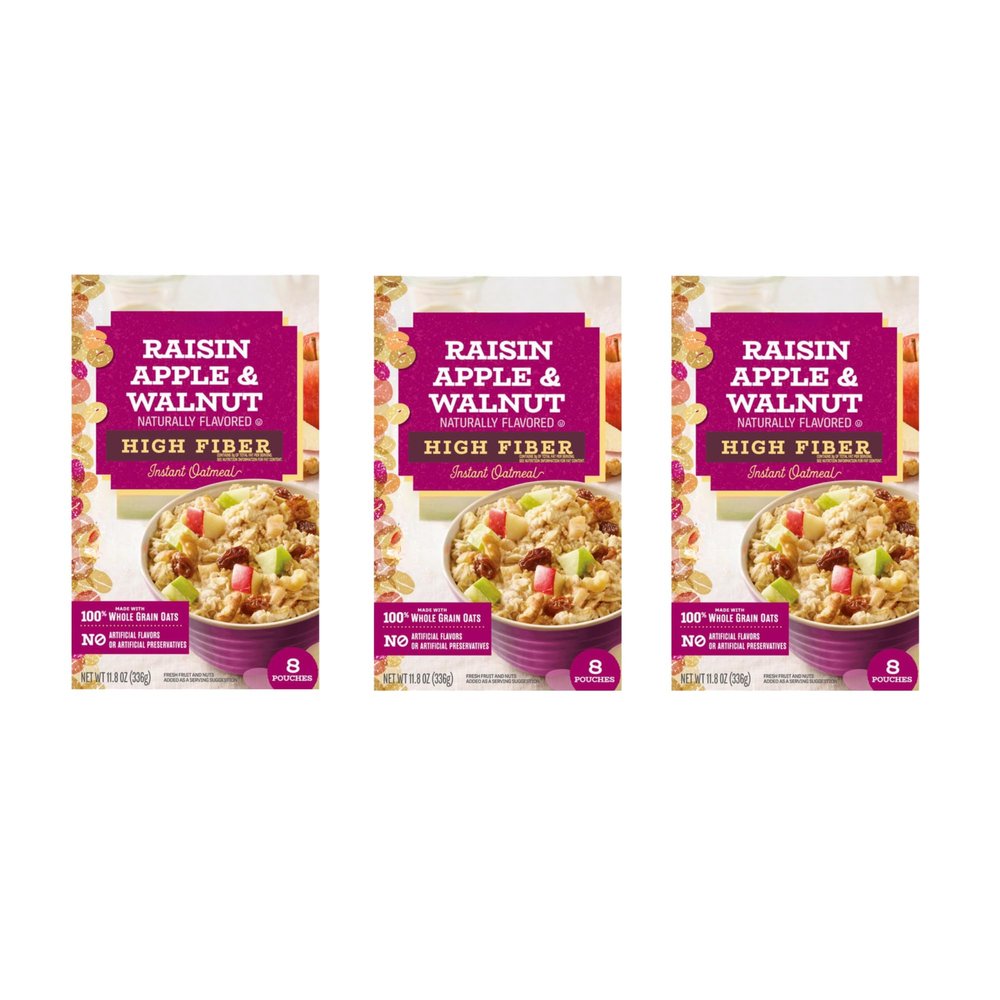 Raisin Apple and Walnut High Fiber Instant Oatmeal 11.8 oz, 3 Pack