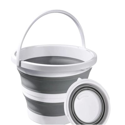 Foldable Water Bucket for Outdoor Use, Gray