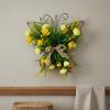Decorative Hanging Frame Faux Flower Wreath Door Garland Wall with Silk Blossoms Iron Frame Ribbon Bow Butterfly s Suitable for Porch Door entryway Home Decor 40x36cm view 2