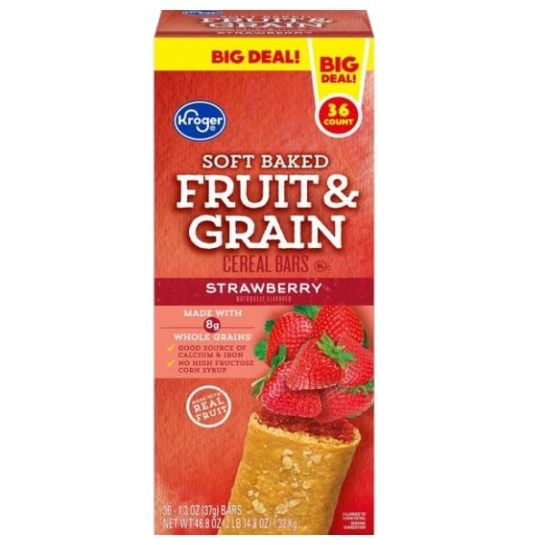 Soft Baked Fruit & Grain Strawberry Cereal Bars, 36 Count