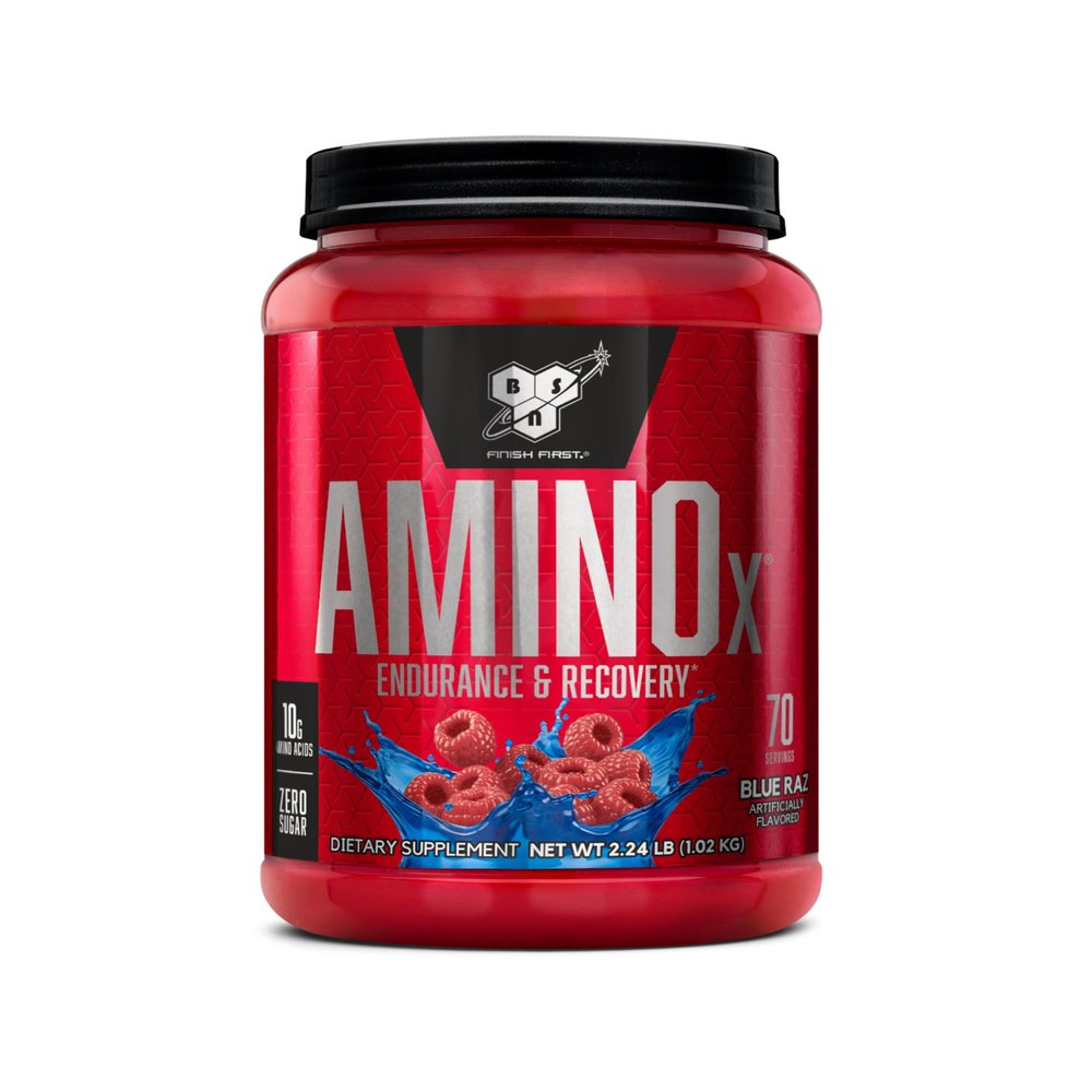 BSN Amino X Muscle Recovery & Endurance Powder with BCAAs, 10 Grams of Amino Acids, Keto Friendly, Caffeine-Free, Support Endurance, Zero Sugar, Blue Raz, 70 servings, 35.84 Ounce (Packaging May Vary)