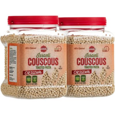 Barons Original Israeli Couscous Toasted Pasta | 100% Natural Pearled Noodles for Salads, Soups & Side Dishes | Cooks in 10 Minutes! | Kosher| 2 Pack 21.16oz Jars