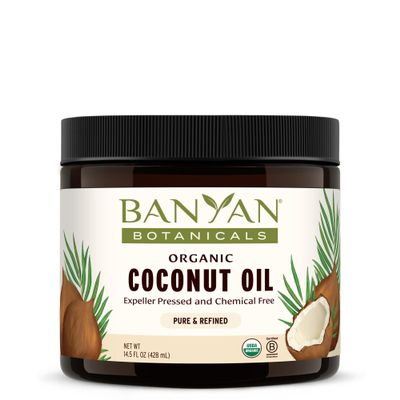Banyan Botanicals Coconut Oil  Expeller Pressed Organic Coconut Oil  Massage Oil for Naturally Hydrated Skin and Hair  14.5 oz  Refined, Non GMO, Sustainably Sourced