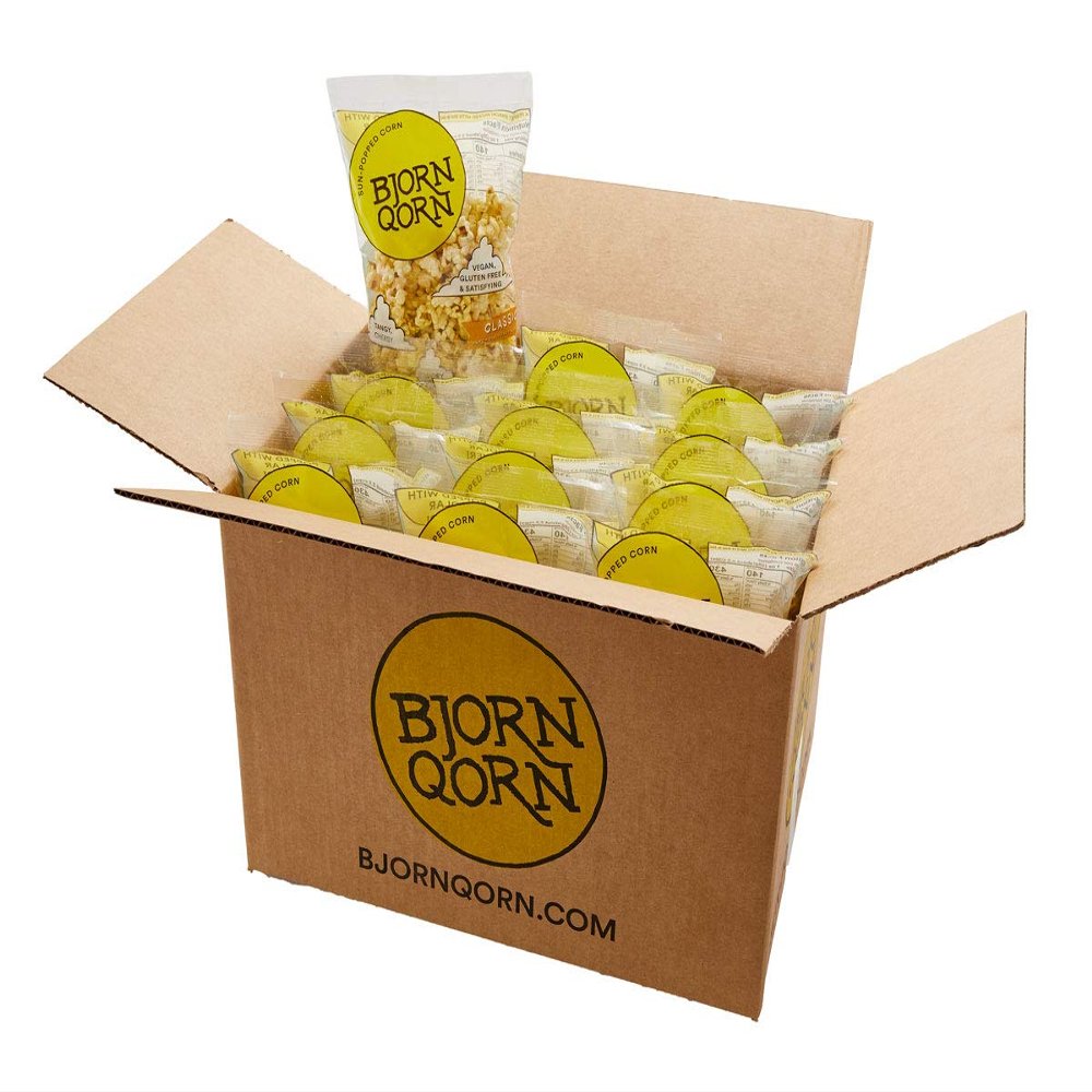 BjornQorn 12-Pack (Classic) Popcorn - Vegan & Gluten Free-Savory, Cheesy, Umami - (12 3oz bags)