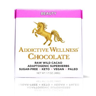 Addictive Wellness Sugar-Free Raw BEAUTY Chocolate 12 PACK Vegan Paleo & Keto- Purely Superfoods and Adaptogens