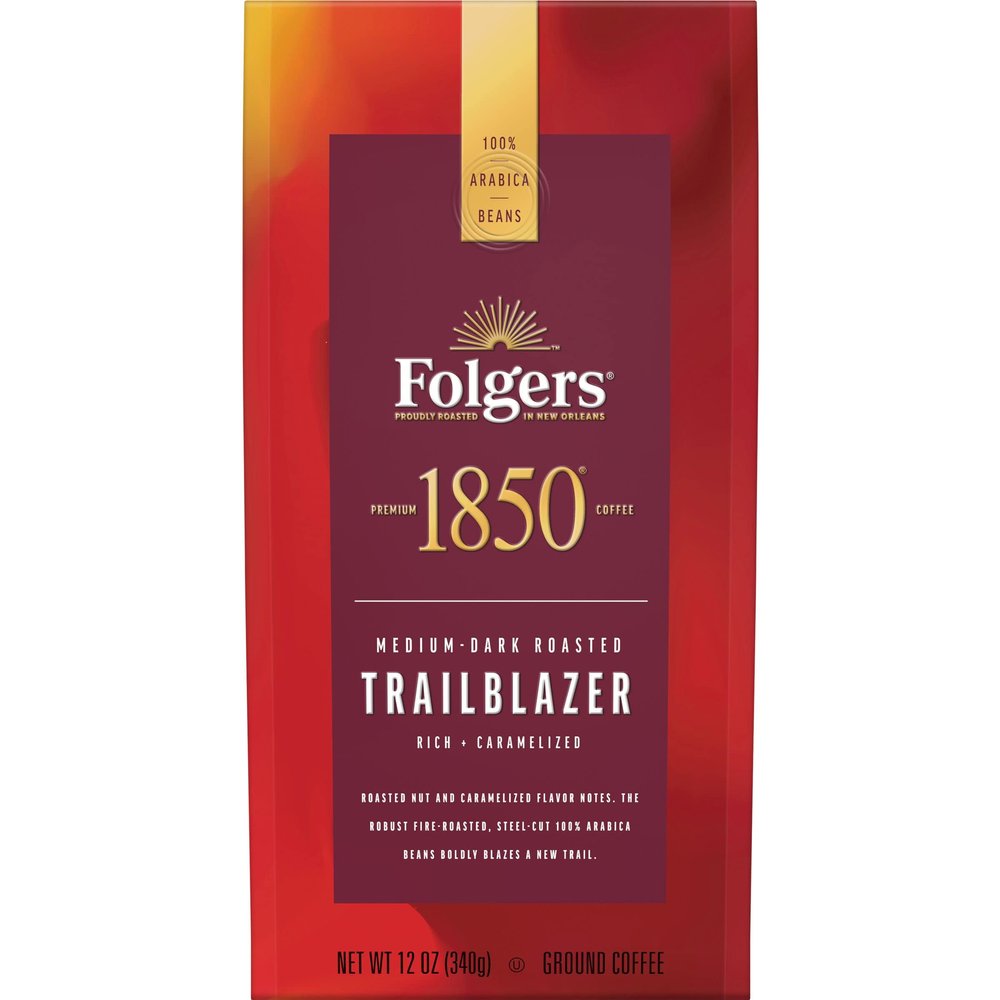 1850 by Folgers Trailblazer Medium Dark Roast Ground Coffee, 12 Ounces (Pack of 6)