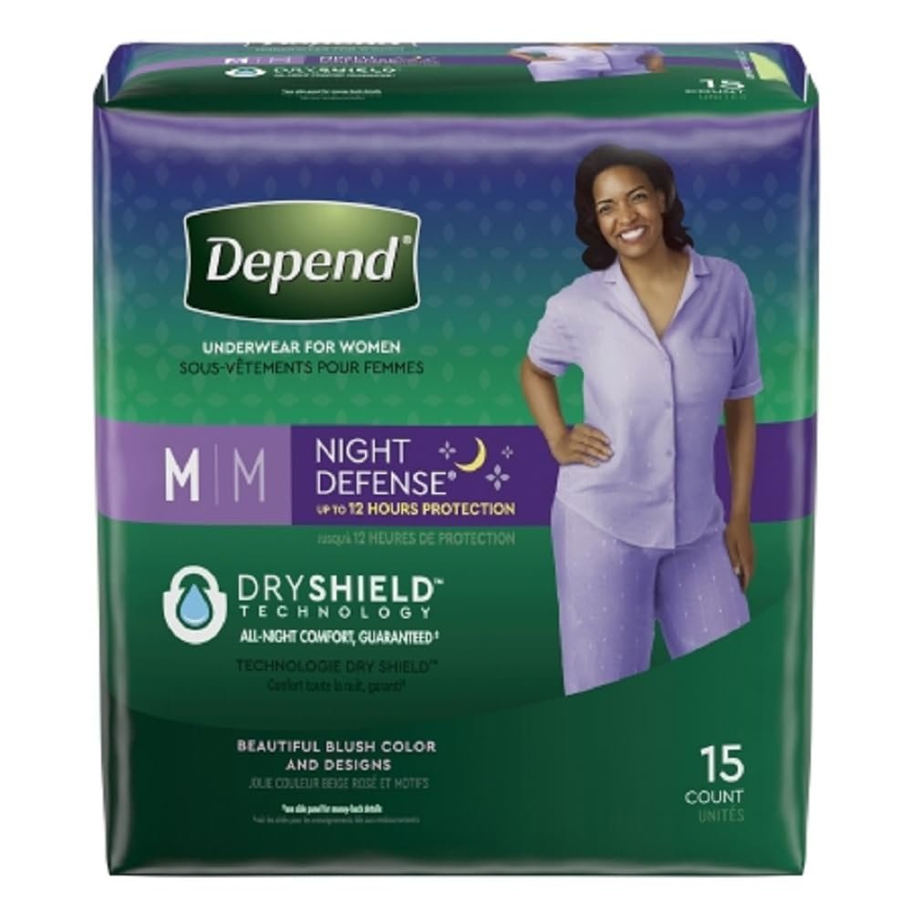 Depend Night Defense Incontinence Overnight Underwear for Women, M, 15 Count