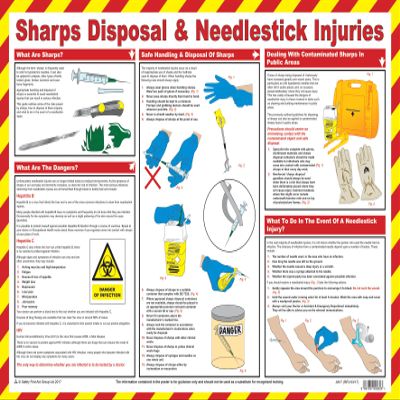 Safety First Aid Laminated Sharps Disposal and Needle Stick Injuries Poster