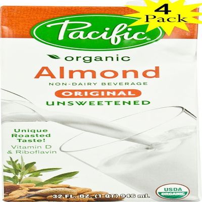 Pacific Beverages Unsweetened Almond Original, Gluten Free, 32-ounces (4 Pack)