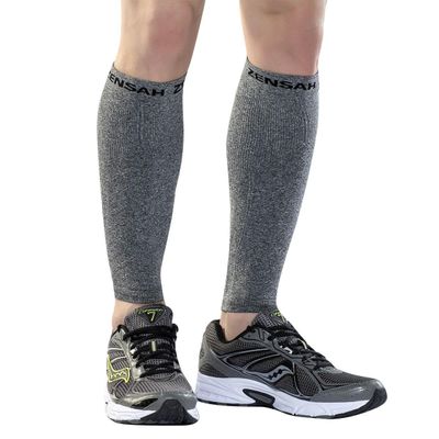 Zensah Running Leg Compression Sleeves - Shin Splint, Calf Compression Sleeve Men and Women (Heather Grey, Small/Medium)