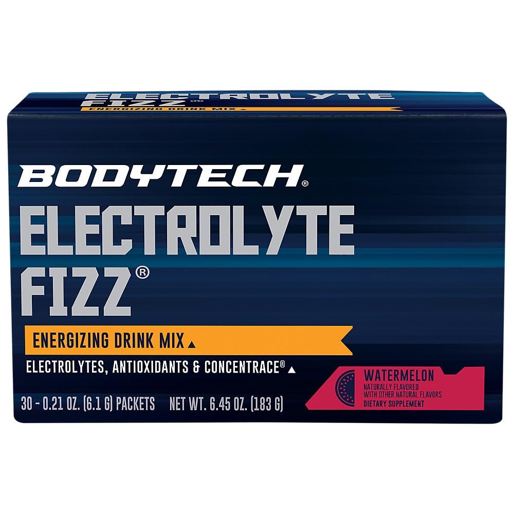 BODYTECH Electrolyte Fizz Packets - Supports Hydration, Energy & Endurance with 1200mg Vitamin C - Watermelon (30 Packets)