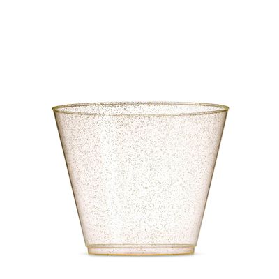 100 Glitter Plastic Cups - 9 Oz Clear Plastic Cups Old Fashioned Tumblers -Gold Glitter Cups Disposable Wedding Cups Party Cups