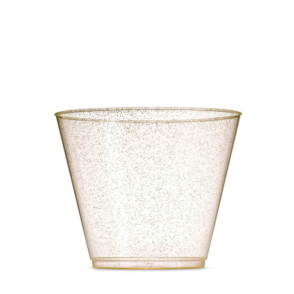 100 Glitter Plastic Cups - 9 Oz Clear Plastic Cups Old Fashioned Tumblers -Gold Glitter Cups Disposable Wedding Cups Party Cups