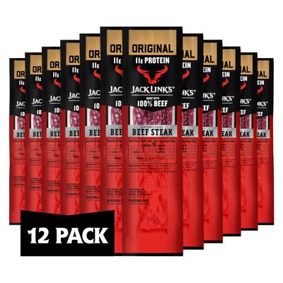 Jack Links Premium Cuts Beef Steak, Original, 1 oz., 12 Count Great Protein Snack 11g of Protein and 1g of Carbs per Serving, Premium Beef