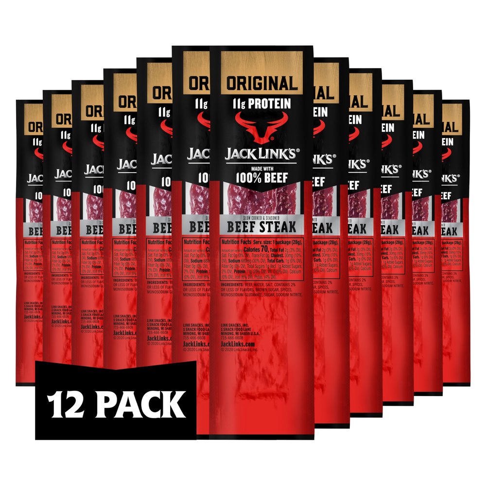 Jack Links Premium Cuts Beef Steak, Original, 1 oz., 12 Count Great Protein Snack 11g of Protein and 1g of Carbs per Serving, Premium Beef
