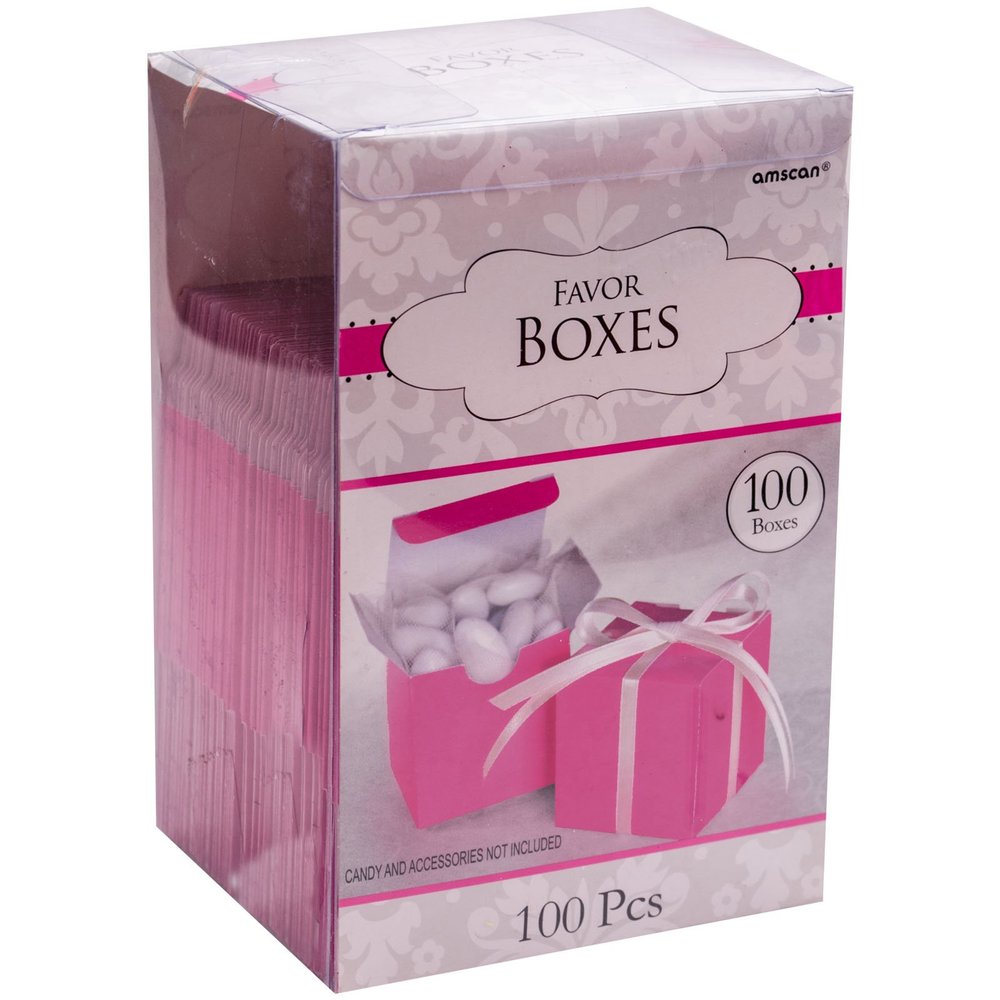 Amscan Mega Pack Classic Box Party Favour, Bright Pink, Paper, 2" x 2", Pack of 100