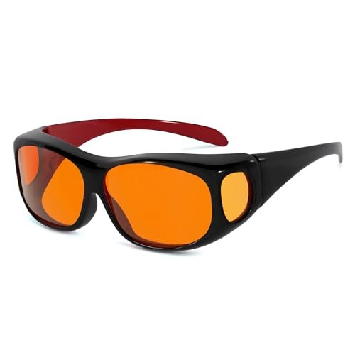 Eyekepper 100% Blue Light Reduction,Huge Fitover Anti-Blue Blocking Computer Eyeglasses with Extra Amber Lenses, Black Red